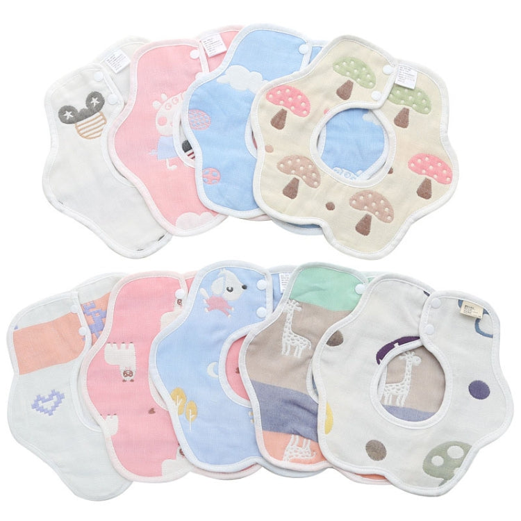 2pcs Dual Sided Newborn Baby Petal Waterproof Bib Six Layers Gauze Cotton Plum Bib, Style: Random Pattern