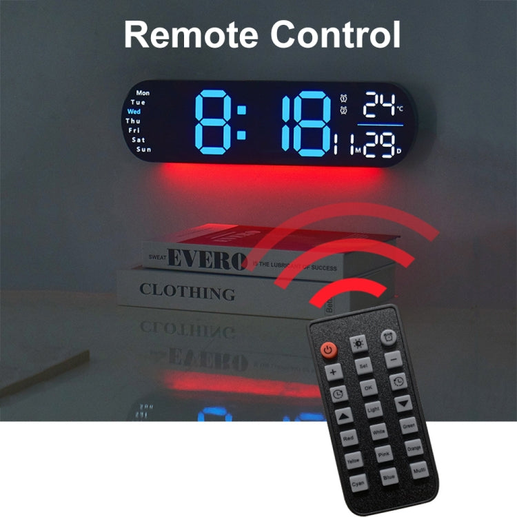 Remote Control Digital Display Atmosphere Light Wall Clock Living Room Decoration Clock, Color: Blue