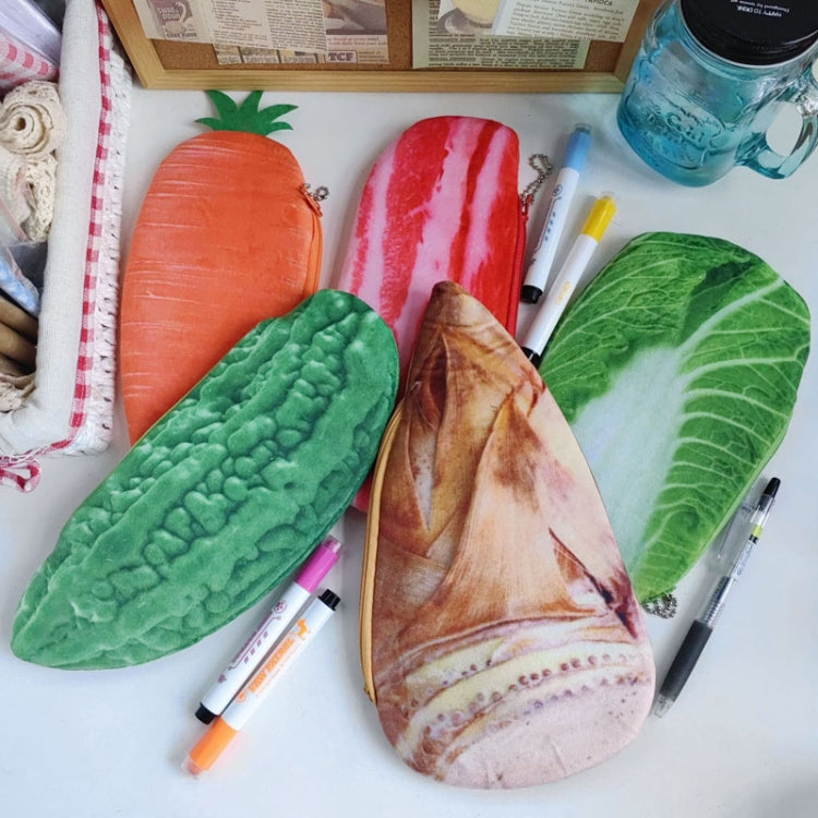 3D Simulation Ingredients Vegetable Plush Pencil Pouch Large Pen Case Student Stationery, Style: Bitter Melon