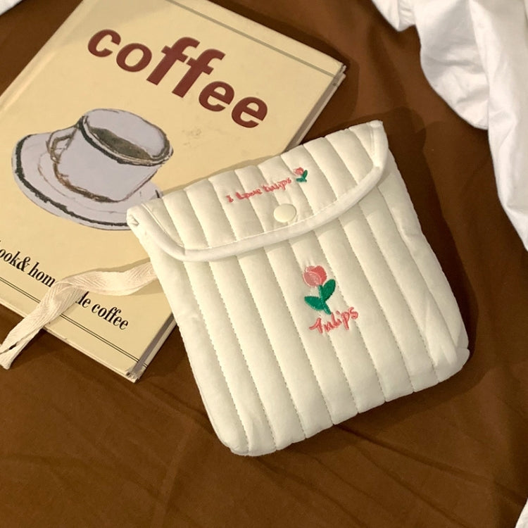Embroidered Cartoon Cute Sanitary Napkin Mini Storage Bag, Color: Tulip