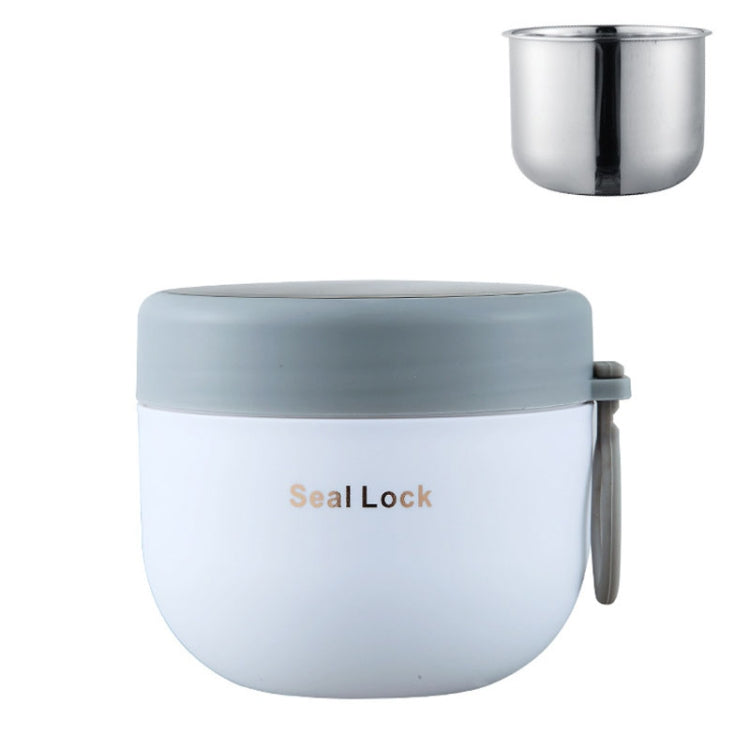 304 Stainless Steel Insulated Soup Bowl Oatmeal Breakfast Cup Portable Lunch Box, Color: 600ml White