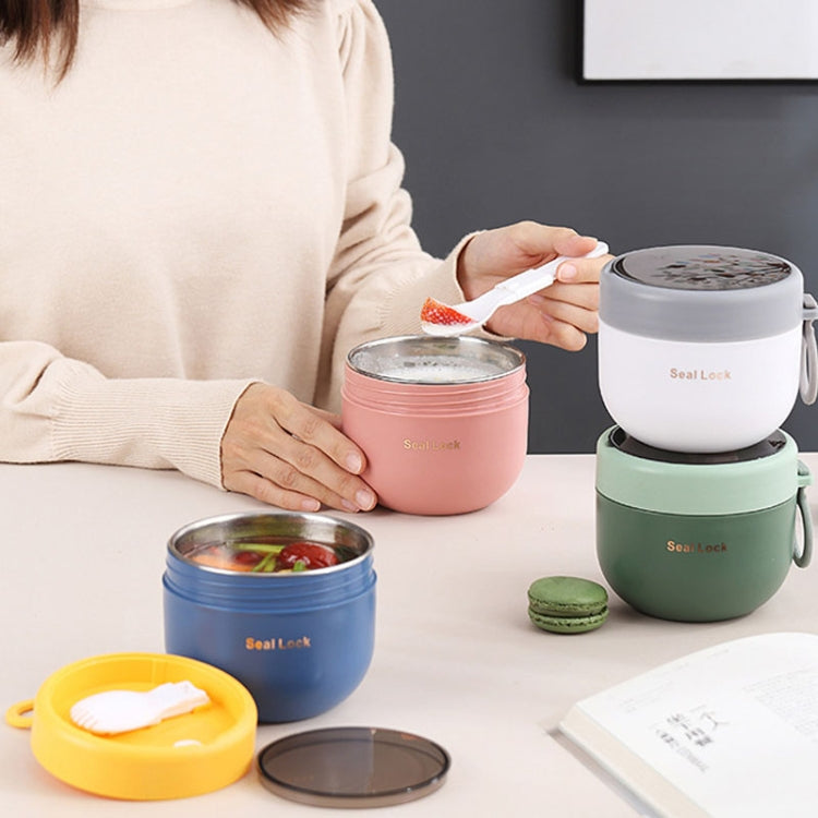 304 Stainless Steel Insulated Soup Bowl Oatmeal Breakfast Cup Portable Lunch Box, Color: 600ml Blue