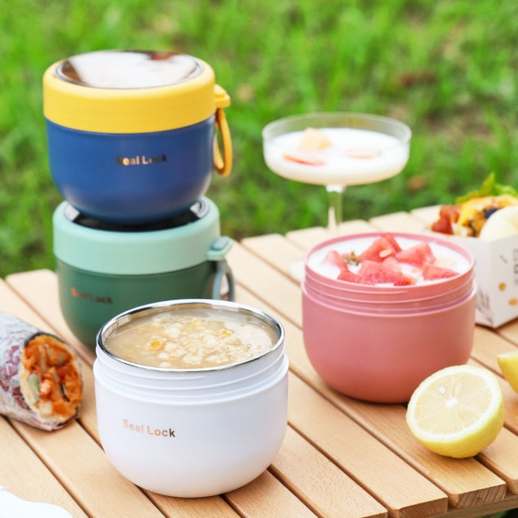 304 Stainless Steel Insulated Soup Bowl Oatmeal Breakfast Cup Portable Lunch Box, Color: 600ml Blue