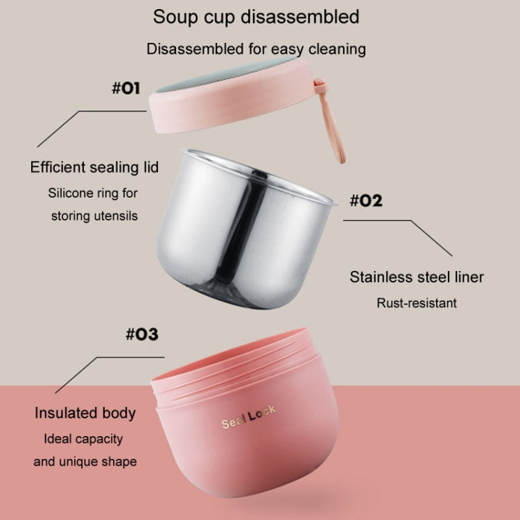 304 Stainless Steel Insulated Soup Bowl Oatmeal Breakfast Cup Portable Lunch Box, Color: 600ml Blue