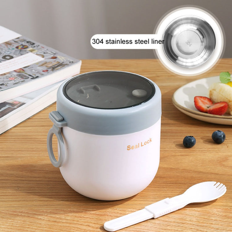 304 Stainless Steel Insulated Soup Bowl Oatmeal Breakfast Cup Portable Lunch Box, Color: 600ml Blue