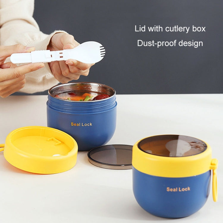 304 Stainless Steel Insulated Soup Bowl Oatmeal Breakfast Cup Portable Lunch Box, Color: 600ml Blue