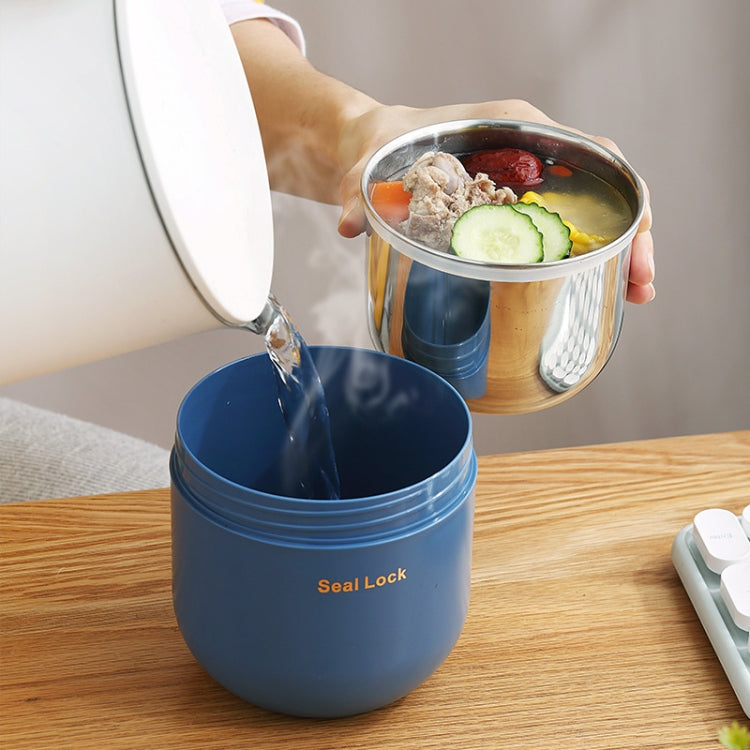 304 Stainless Steel Insulated Soup Bowl Oatmeal Breakfast Cup Portable Lunch Box, Color: 600ml White