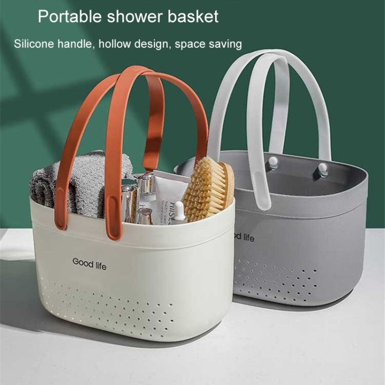 Silicone Portable Wash Basket Bathroom Storage Drainage Shower Shelf Basket(White)