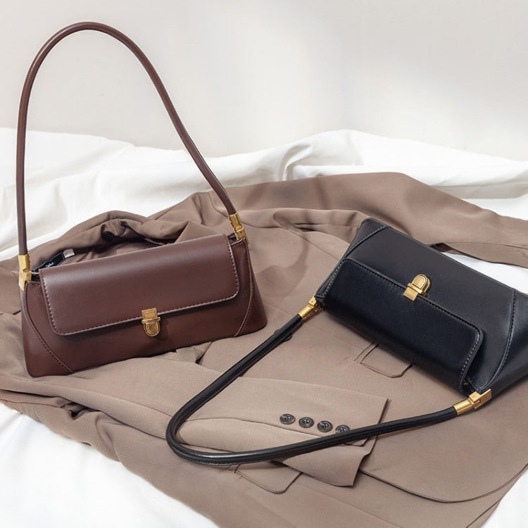 Women Vintage Baguette Armpit Bag Shoulder Handbag(Red Brown)