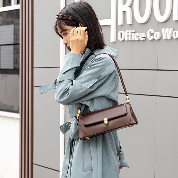 Women Vintage Baguette Armpit Bag Shoulder Handbag(Red Brown)