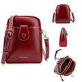 Baellerry N8925 Oil Wax Leather Double Zipper Mobile Phone Bag Shoulder Crossbody Coin Purse(Red)