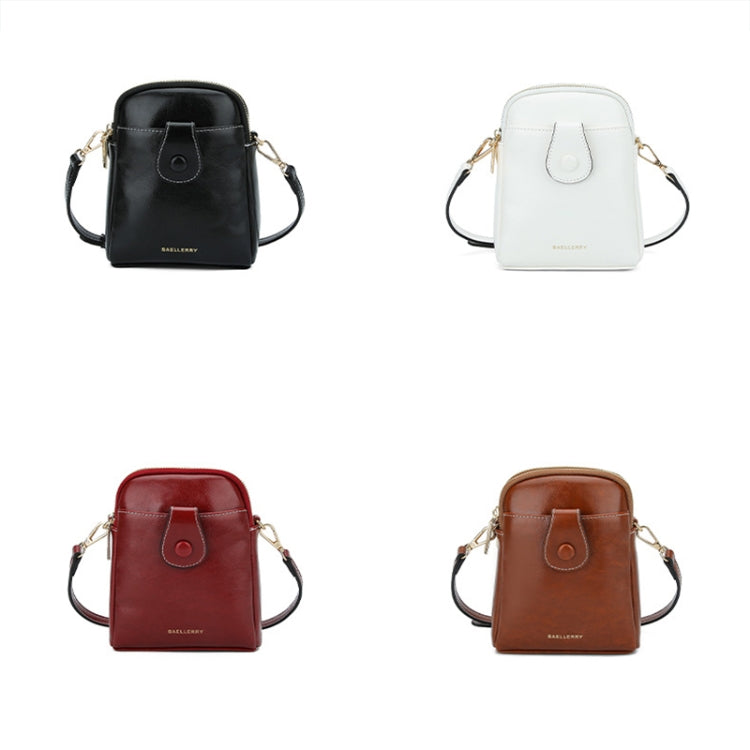 Baellerry N8925 Oil Wax Leather Double Zipper Mobile Phone Bag Shoulder Crossbody Coin Purse(Red)