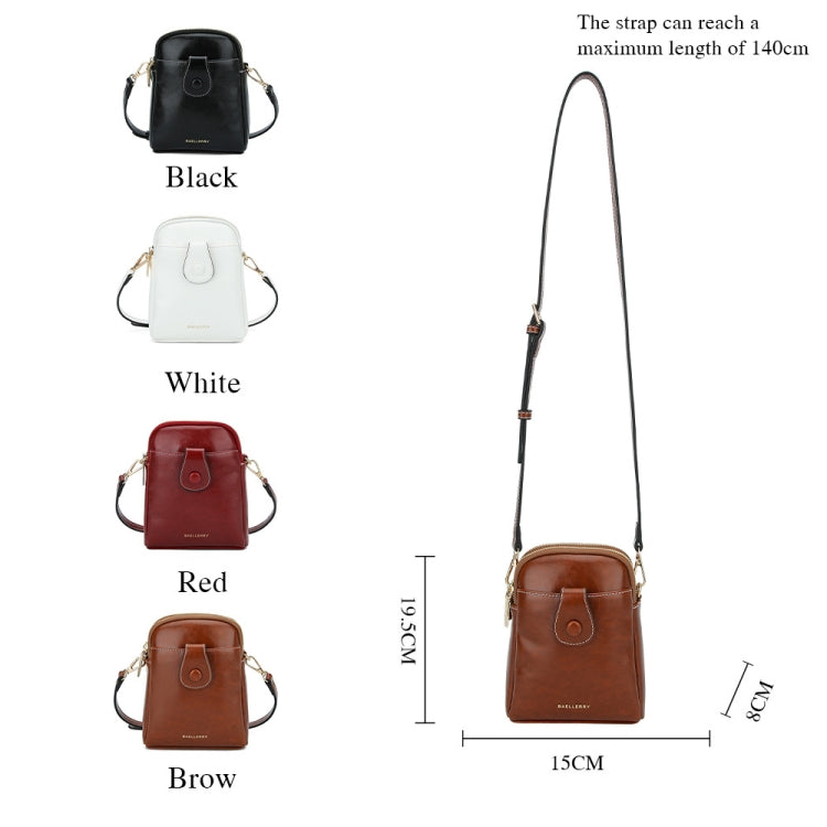Baellerry N8925 Oil Wax Leather Double Zipper Mobile Phone Bag Shoulder Crossbody Coin Purse(Black)