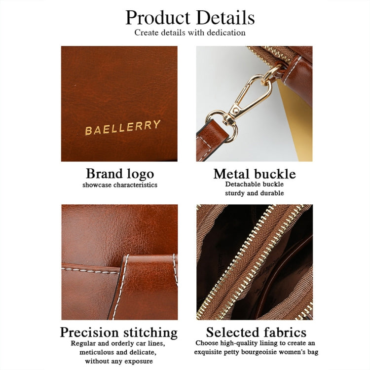 Baellerry N8925 Oil Wax Leather Double Zipper Mobile Phone Bag Shoulder Crossbody Coin Purse(Red)