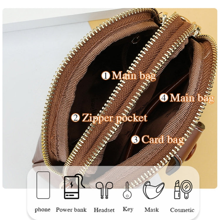 Baellerry N8925 Oil Wax Leather Double Zipper Mobile Phone Bag Shoulder Crossbody Coin Purse(Red)