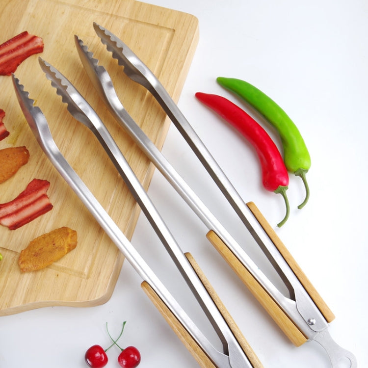 Household Stainless Steel Food Clip Kitchen Baking Barbecue Clamp, Model: Bamboo Handle