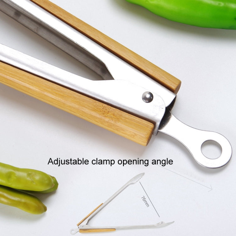 Household Stainless Steel Food Clip Kitchen Baking Barbecue Clamp, Model: Bamboo Handle