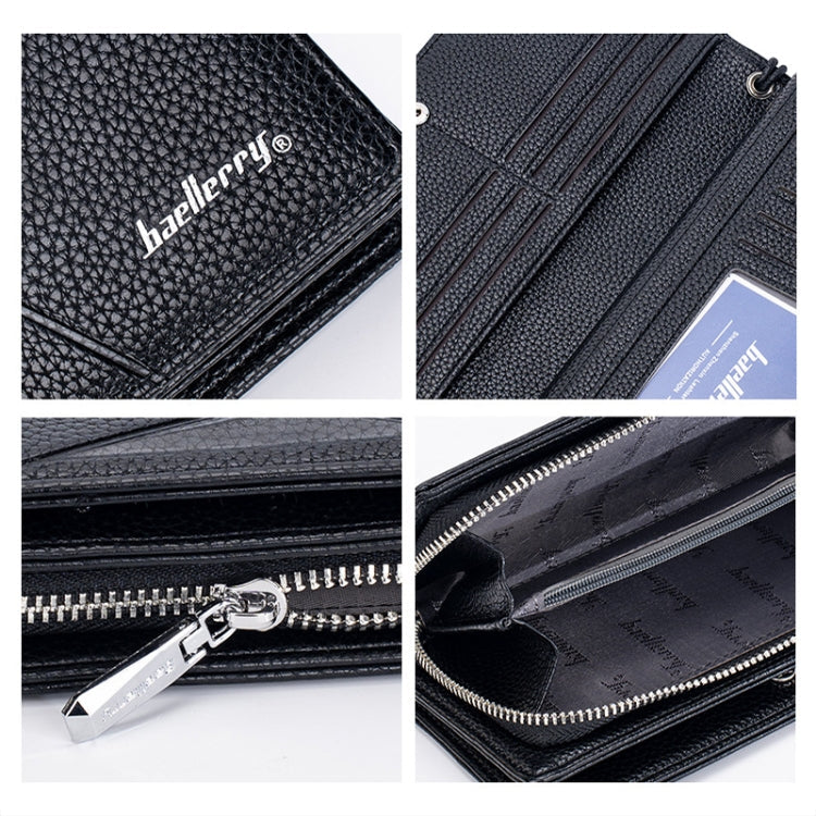 Baellerry S1240 Lychee Pattern Business Casual Zipper Long Wallet Multi-card Slot Clutch Bag(Coffee)