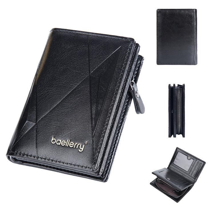Baellerry D3213 Retro Leather Short Wallet Multi-card Slot Zipper Card Holder(Black)