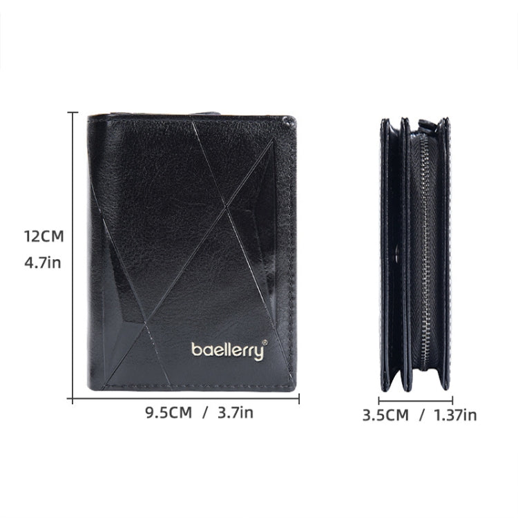 Baellerry D3213 Retro Leather Short Wallet Multi-card Slot Zipper Card Holder(Black)