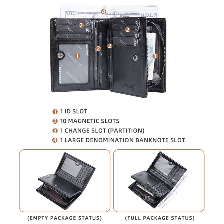 Baellerry D3213 Retro Leather Short Wallet Multi-card Slot Zipper Card Holder(Black)