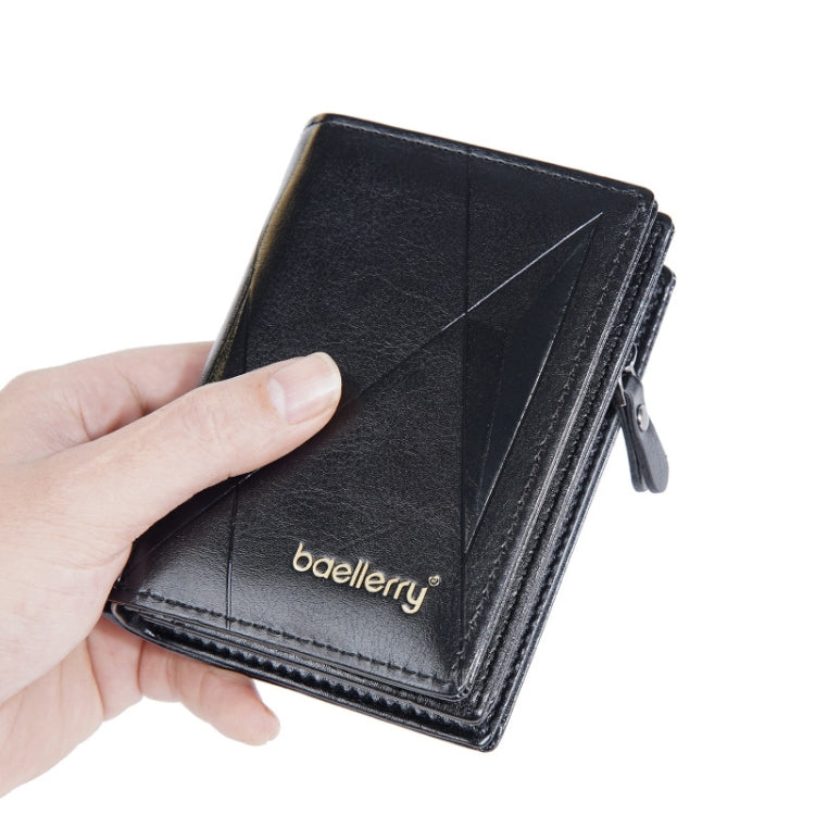 Baellerry D3213 Retro Leather Short Wallet Multi-card Slot Zipper Card Holder(Black)