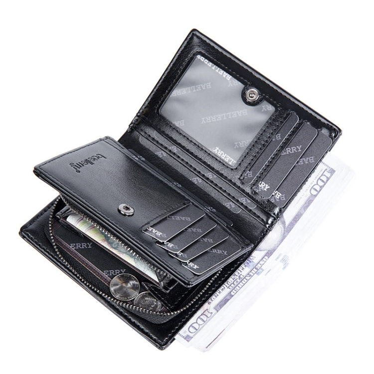 Baellerry D3213 Retro Leather Short Wallet Multi-card Slot Zipper Card Holder(Claret)