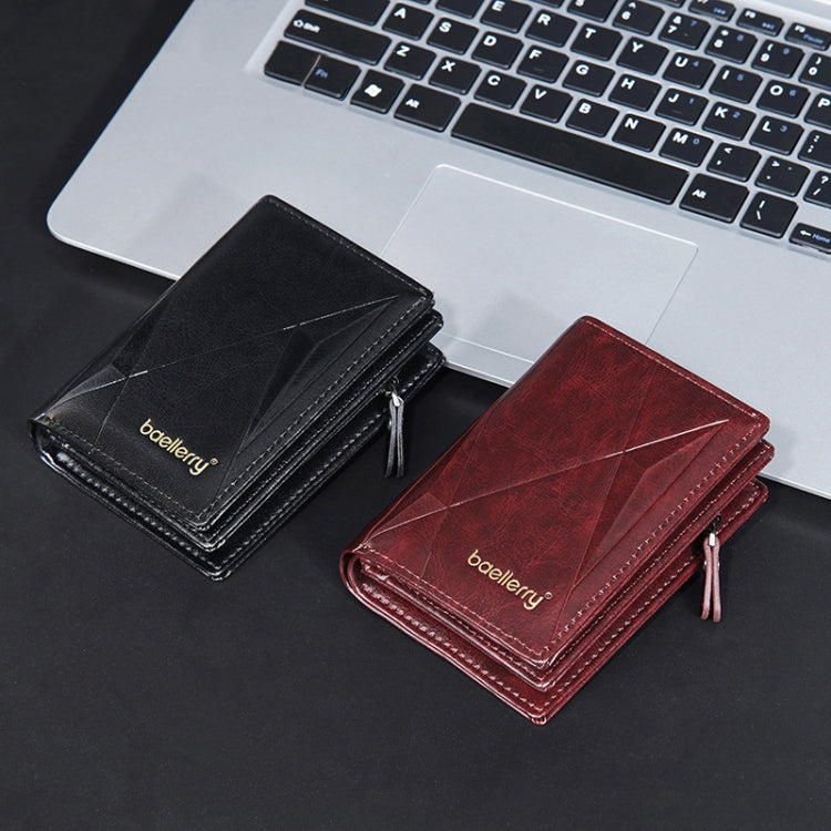 Baellerry D3213 Retro Leather Short Wallet Multi-card Slot Zipper Card Holder(Black)