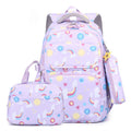 3 In 1 Kids  School Backpack Small Student Book Bag with Lunch Bag ＆ Pencil Case(Purple)