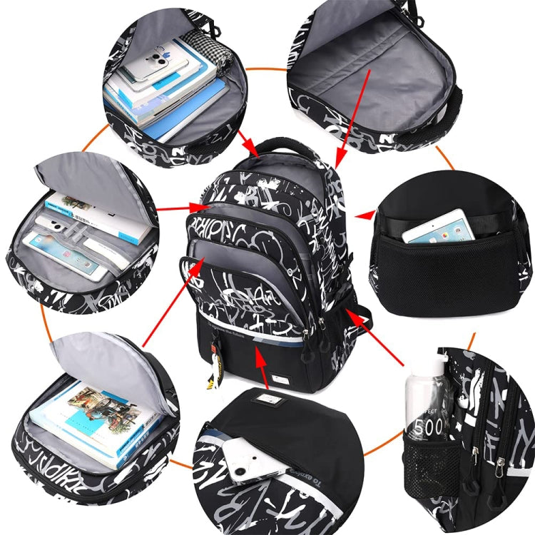 For Teens Boys Travel Laptop Backpack School Bag Casual Book Bag, Style: White Gray Letter