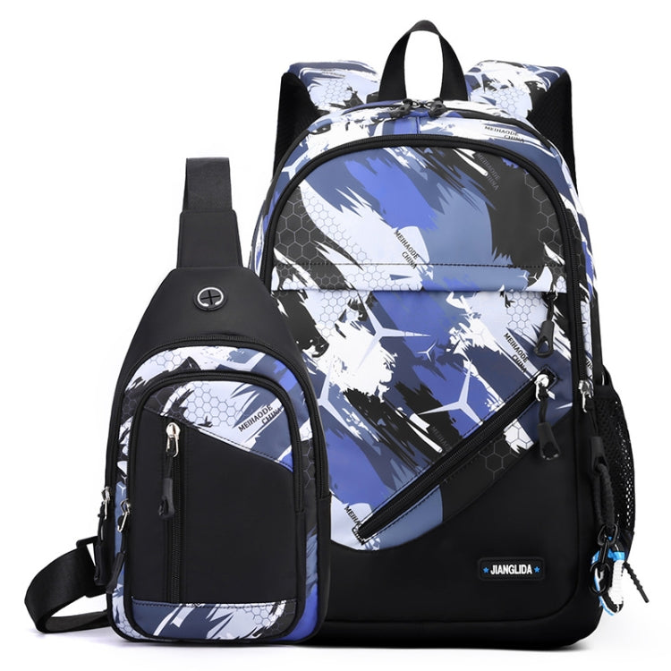 2 In 1 Men Backpack Lightweight Outdoor Daypack Boys Bookbag With Chest Bag, Spec: Blue Honeycomb