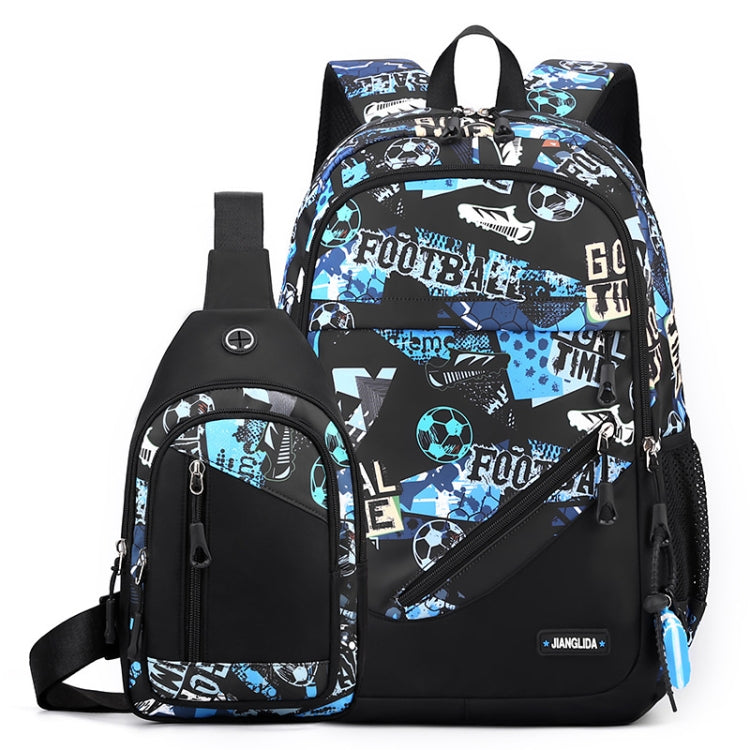 2 In 1 Men Backpack Lightweight Outdoor Daypack Boys Bookbag With Chest Bag, Spec: Blue Football