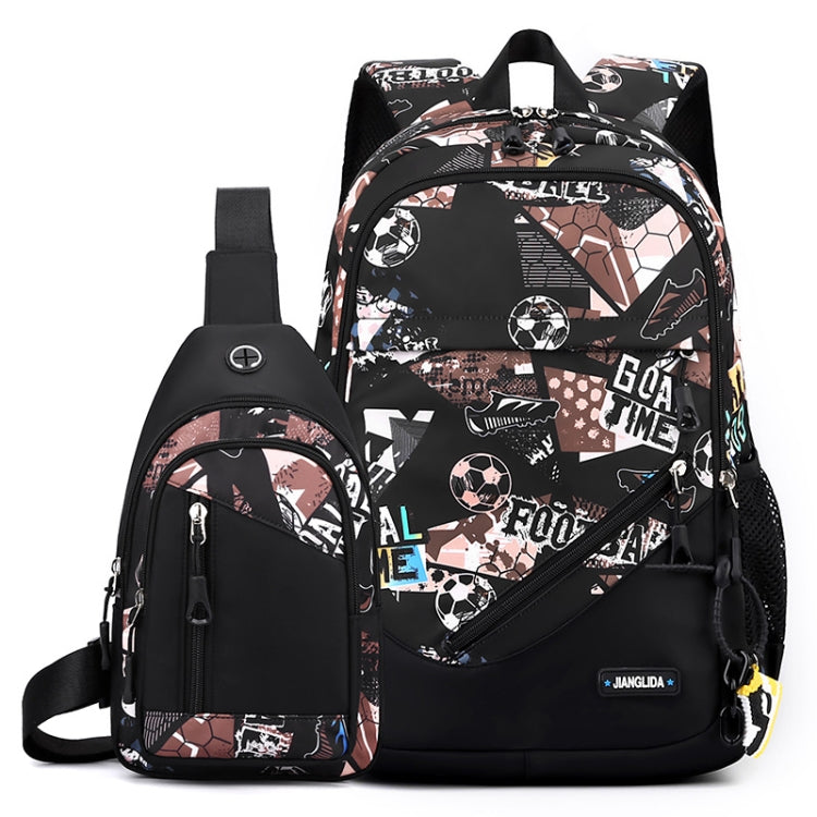2 In 1 Men Backpack Lightweight Outdoor Daypack Boys Bookbag With Chest Bag, Spec: Brown Football