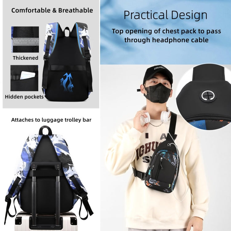 2 In 1 Men Backpack Lightweight Outdoor Daypack Boys Bookbag With Chest Bag, Spec: Brown Football
