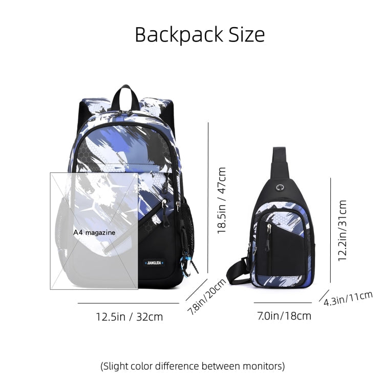 2 In 1 Men Backpack Lightweight Outdoor Daypack Boys Bookbag With Chest Bag, Spec: Green Football