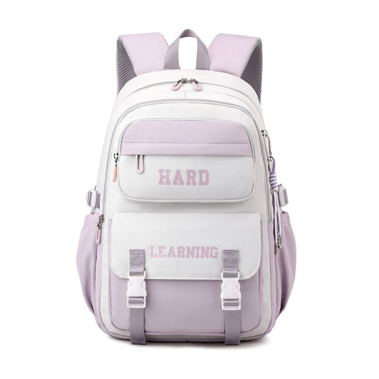 Contrast Color Casual Backpack College School Bag 15.6-inch Laptop Bag(Purple white)