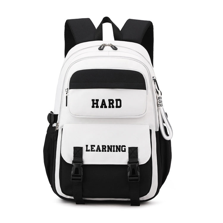 Contrast Color Casual Backpack College School Bag 15.6-inch Laptop Bag(Black and White)