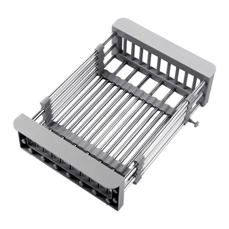 Kitchen Drainage Rack Stainless Steel Retractable Sink Shelf Flatware Storage Organizer, Specification: Large Gray