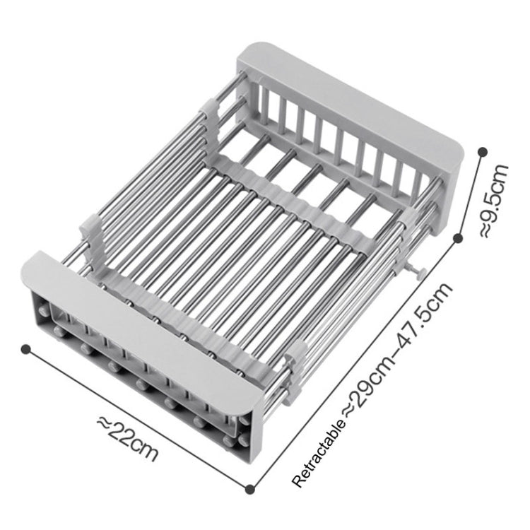 Kitchen Drainage Rack Stainless Steel Retractable Sink Shelf Flatware Storage Organizer, Specification: Large Gray