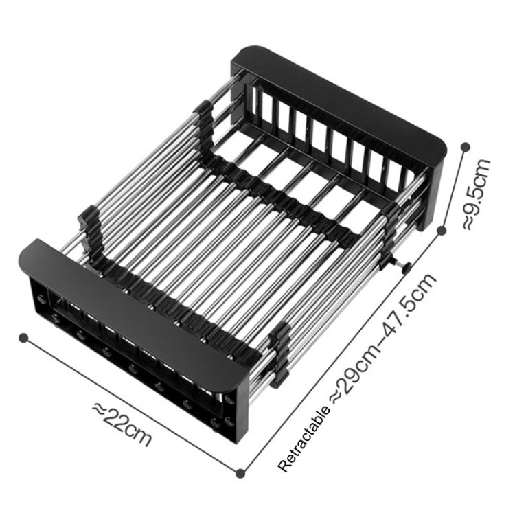 Kitchen Drainage Rack Stainless Steel Retractable Sink Shelf Flatware Storage Organizer, Specification: Large Black