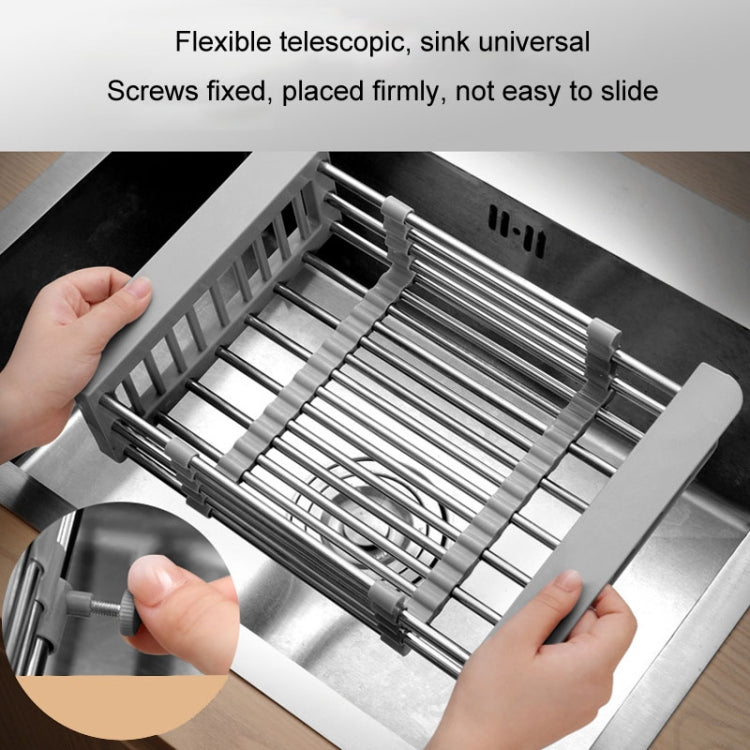 Kitchen Drainage Rack Stainless Steel Retractable Sink Shelf Flatware Storage Organizer, Specification: Small Gray