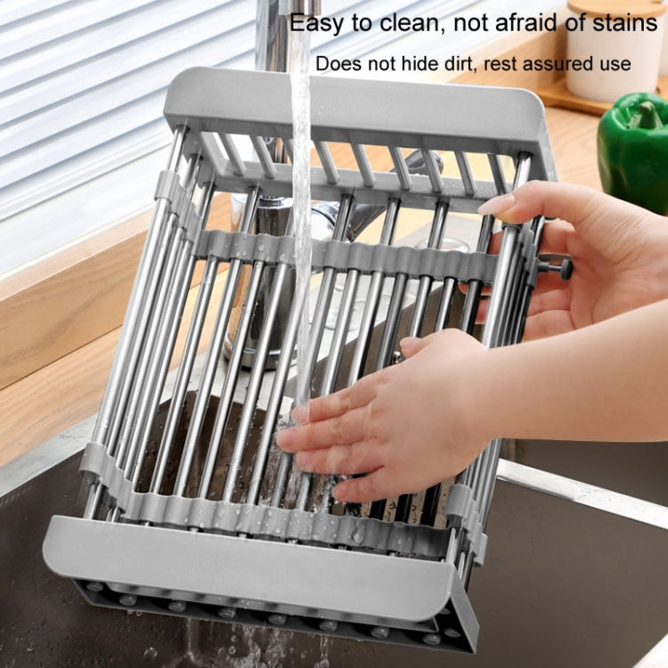 Kitchen Drainage Rack Stainless Steel Retractable Sink Shelf Flatware Storage Organizer, Specification: Large Black