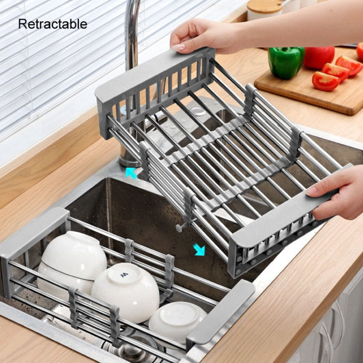 Kitchen Drainage Rack Stainless Steel Retractable Sink Shelf Flatware Storage Organizer, Specification: Small Gray