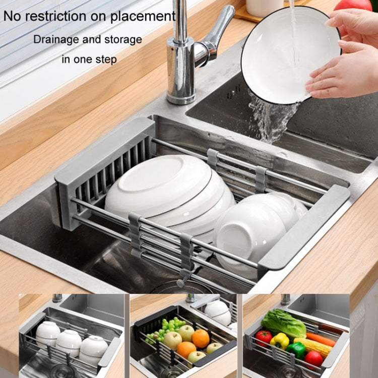 Kitchen Drainage Rack Stainless Steel Retractable Sink Shelf Flatware Storage Organizer, Specification: Large Gray