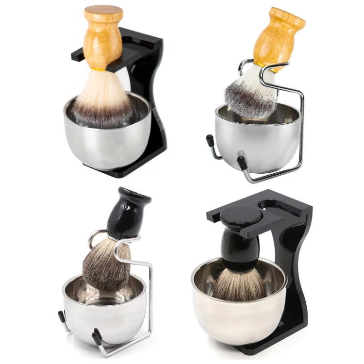 3pcs /Set Men Foam Manual Wooden Handle Beard Brush Set, Color: Badger Hair Black