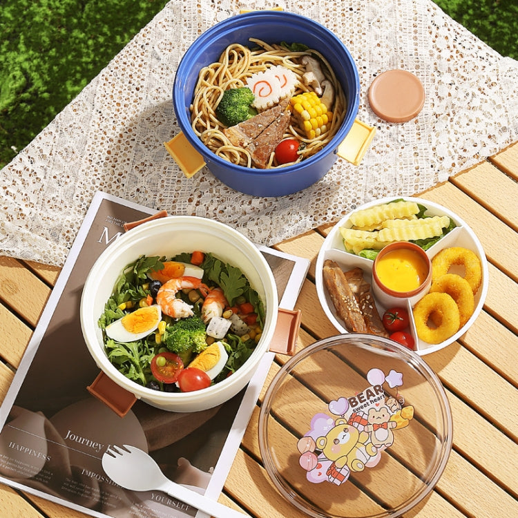 1100ml Cartoon Round Microwaveable Bento Box Outdoor Student Lunch Box(Space Blue)