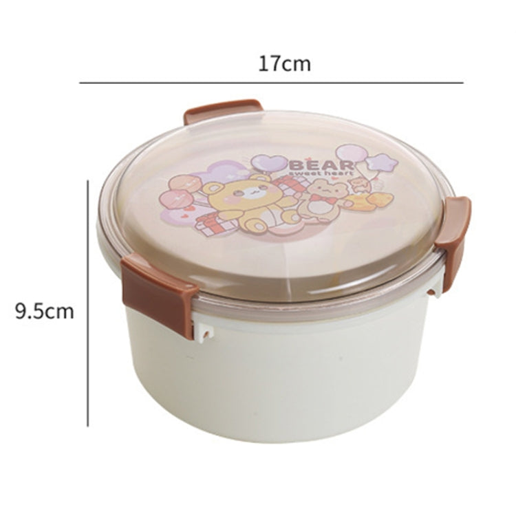 1100ml Cartoon Round Microwaveable Bento Box Outdoor Student Lunch Box(Bear Brown)