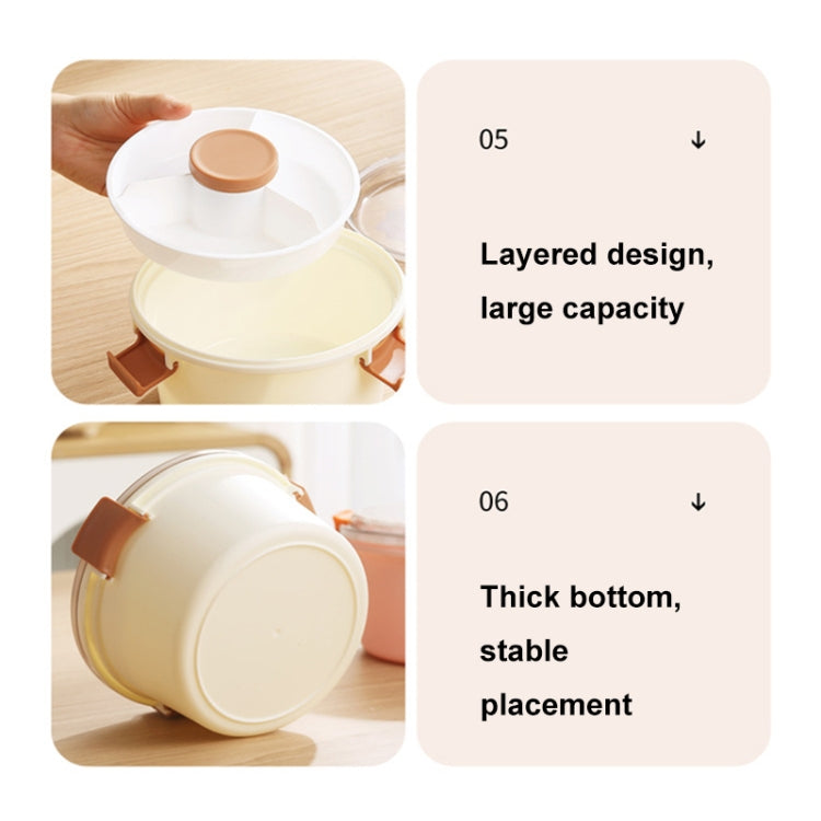 1100ml Cartoon Round Microwaveable Bento Box Outdoor Student Lunch Box(Bear Brown)