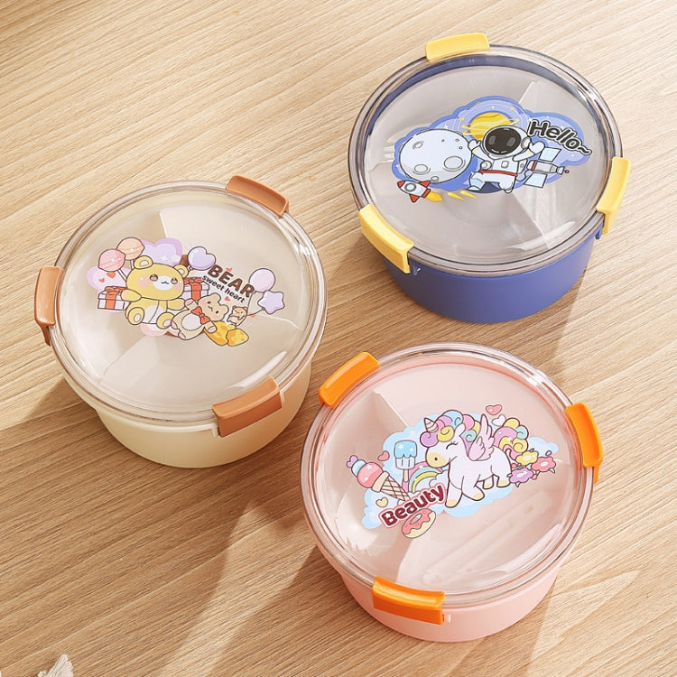1100ml Cartoon Round Microwaveable Bento Box Outdoor Student Lunch Box(Space Blue)