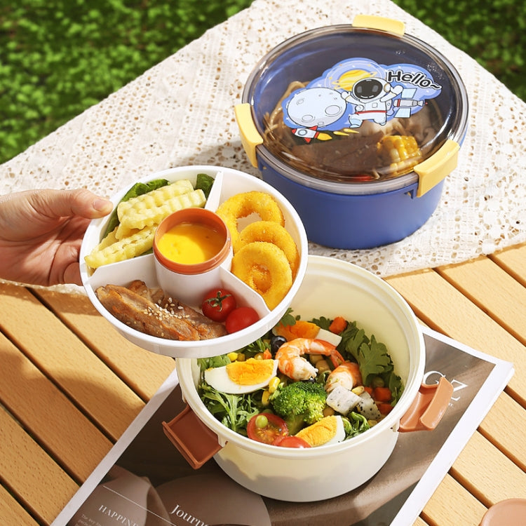 1100ml Cartoon Round Microwaveable Bento Box Outdoor Student Lunch Box(Space Blue)